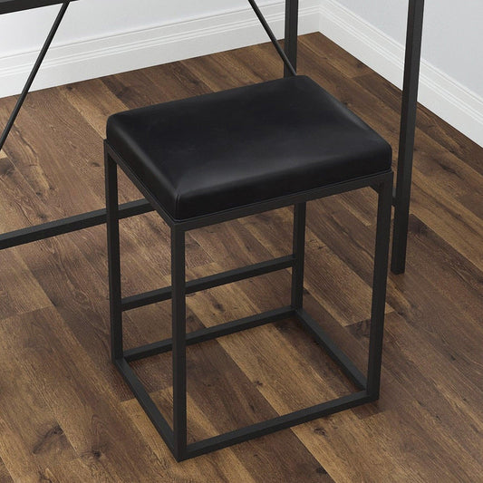 Set of Two Modern Geo Black Leather Bar Stools - AFS