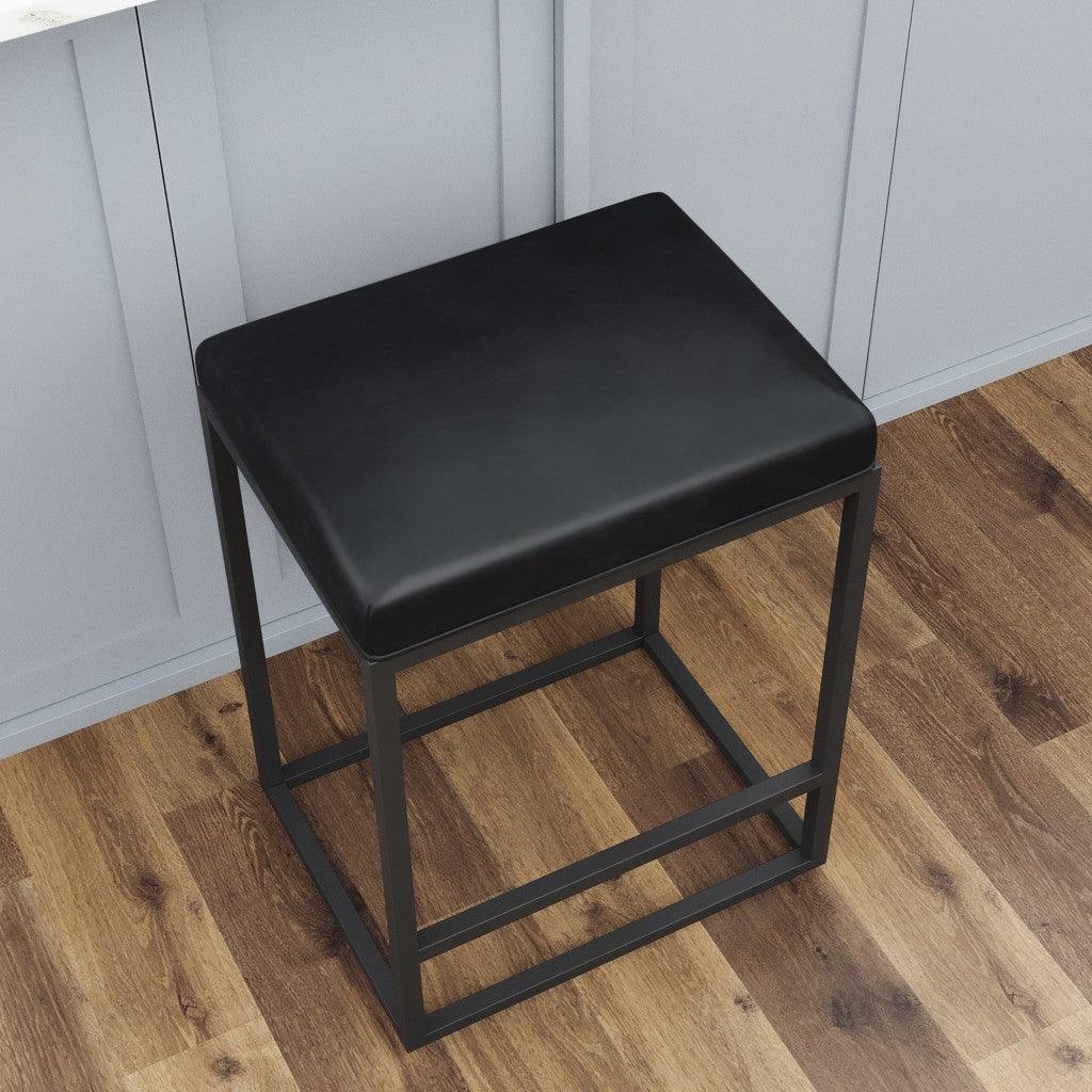 Set of Two Modern Geo Black Leather Bar Stools - AFS