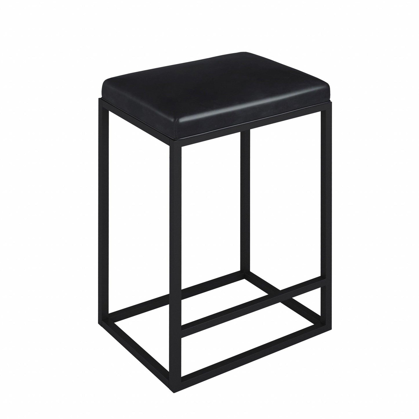 Set of Two Modern Geo Black Leather Bar Stools - AFS