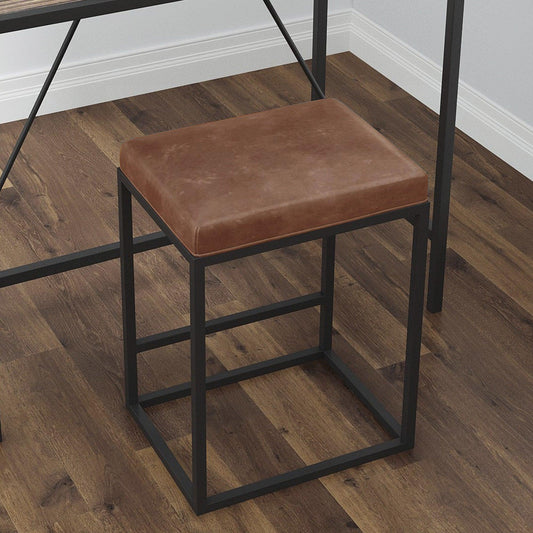 Set of Two Modern Geo Brown Leather Bar Stools - AFS