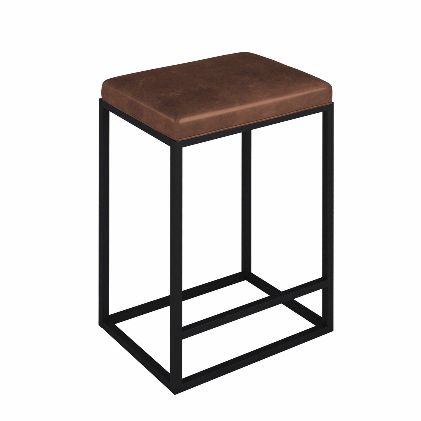 Set of Two Modern Geo Brown Leather Bar Stools - AFS