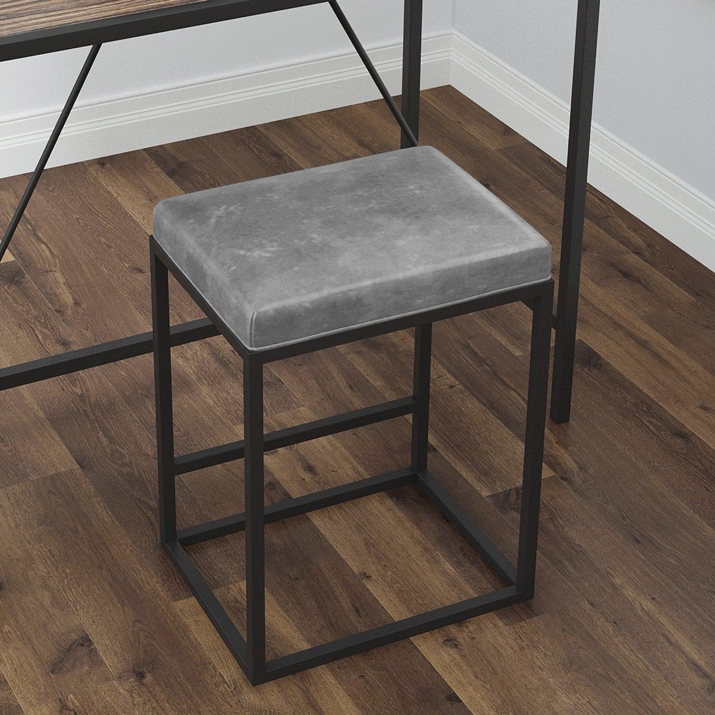 Set of Two Modern Geo Grey Leather Bar Stools - AFS