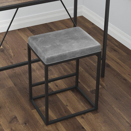 Set of Two Modern Geo Grey Leather Bar Stools - AFS