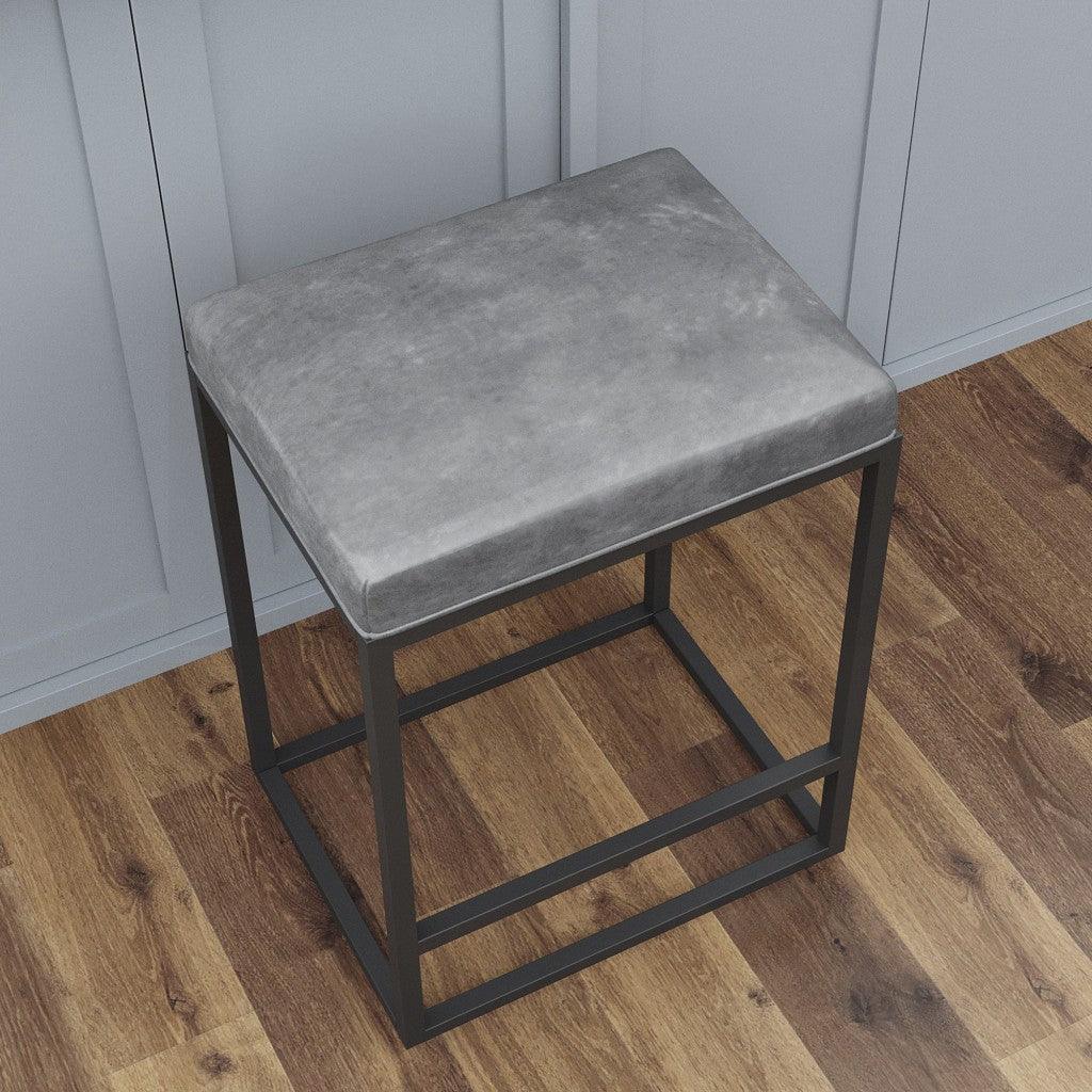 Set of Two Modern Geo Grey Leather Bar Stools - AFS