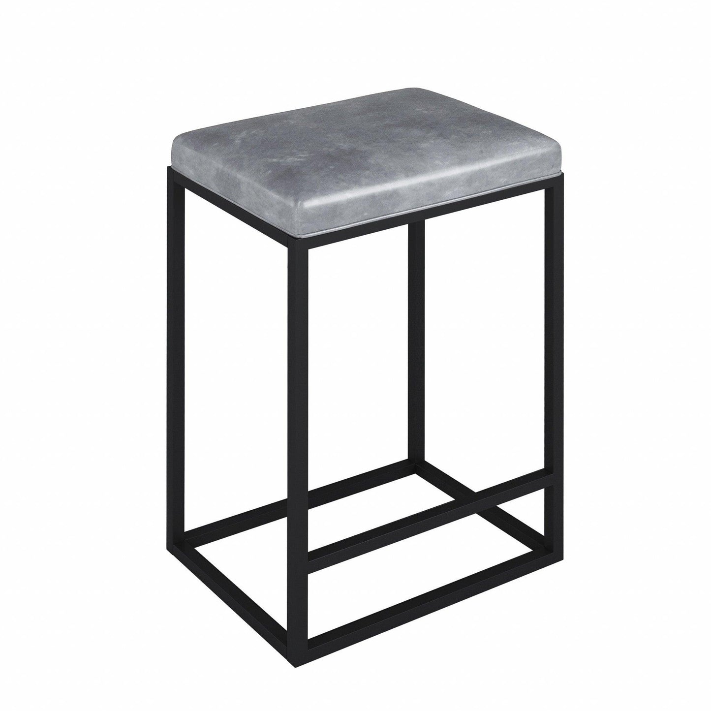 Set of Two Modern Geo Grey Leather Bar Stools - AFS