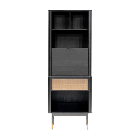 Black Wood and Wicker Tall Accent Cabinet - AFS