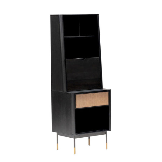 Black Wood and Wicker Tall Accent Cabinet - AFS