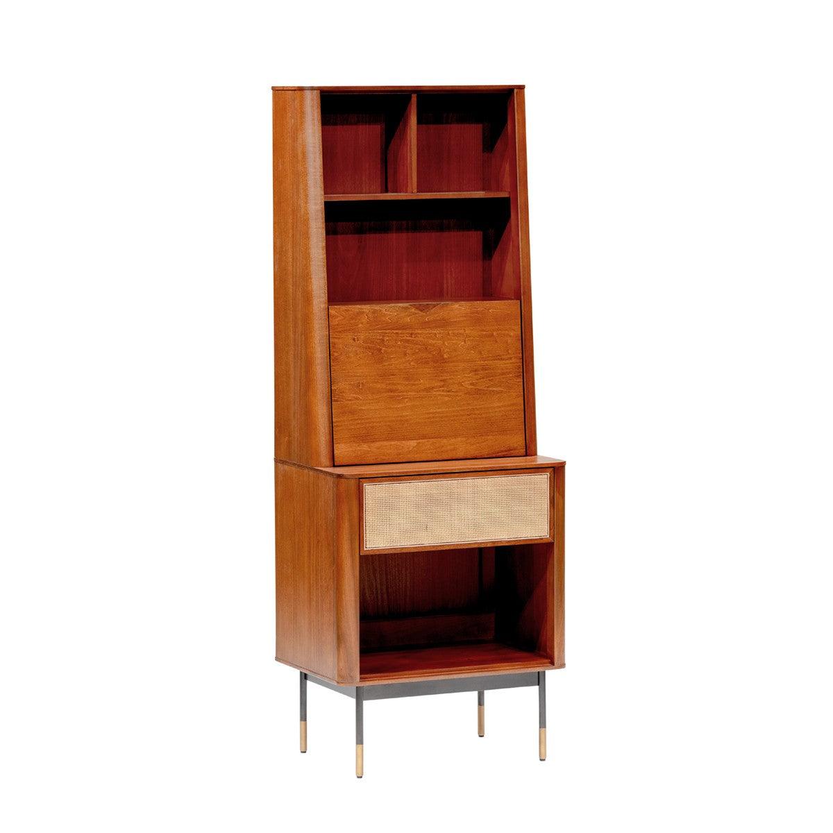 Maple Brown Wood and Wicker Tall Accent Cabinet - AFS