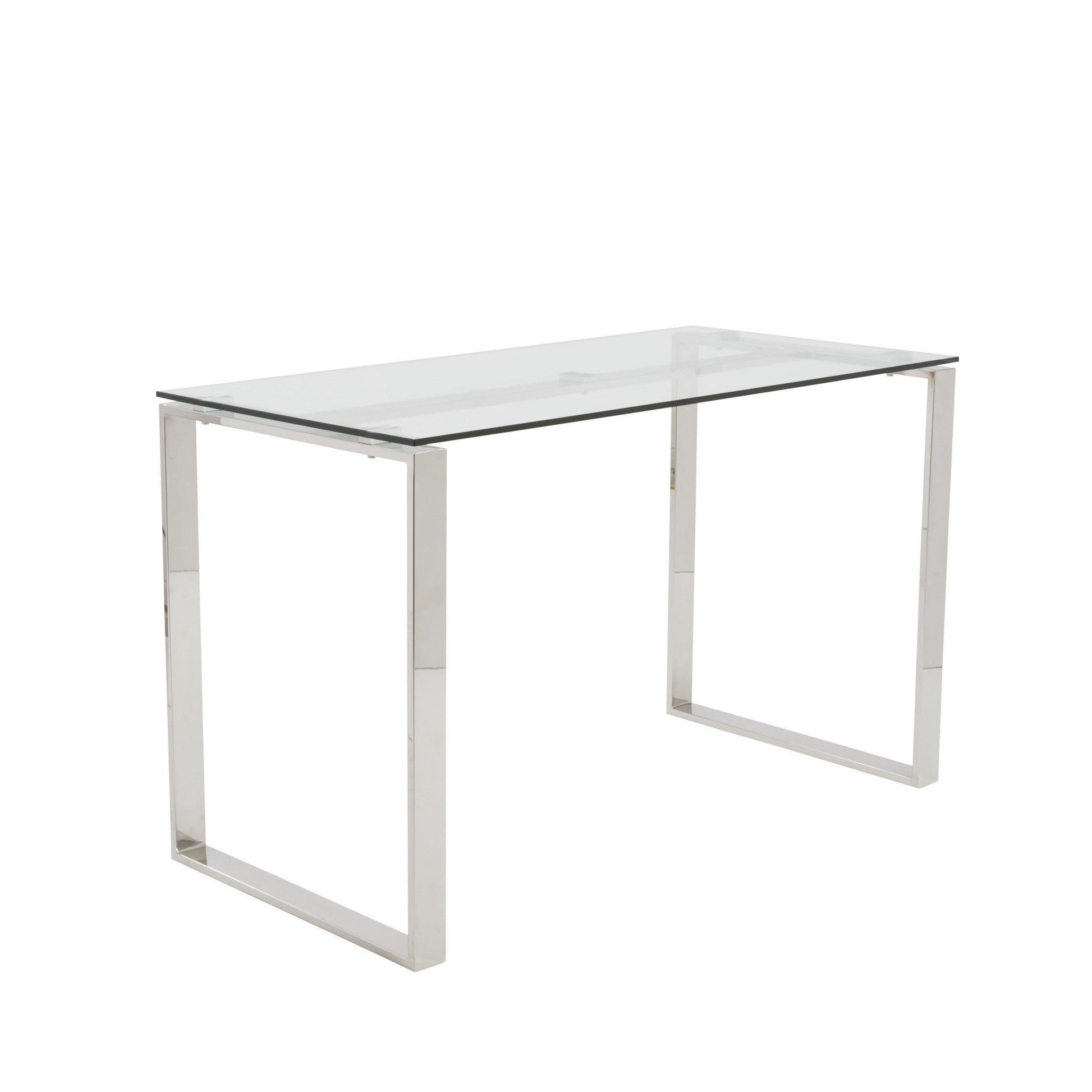 Pro Mod Clear Glass and Polished Stainless Steel Desk - AFS