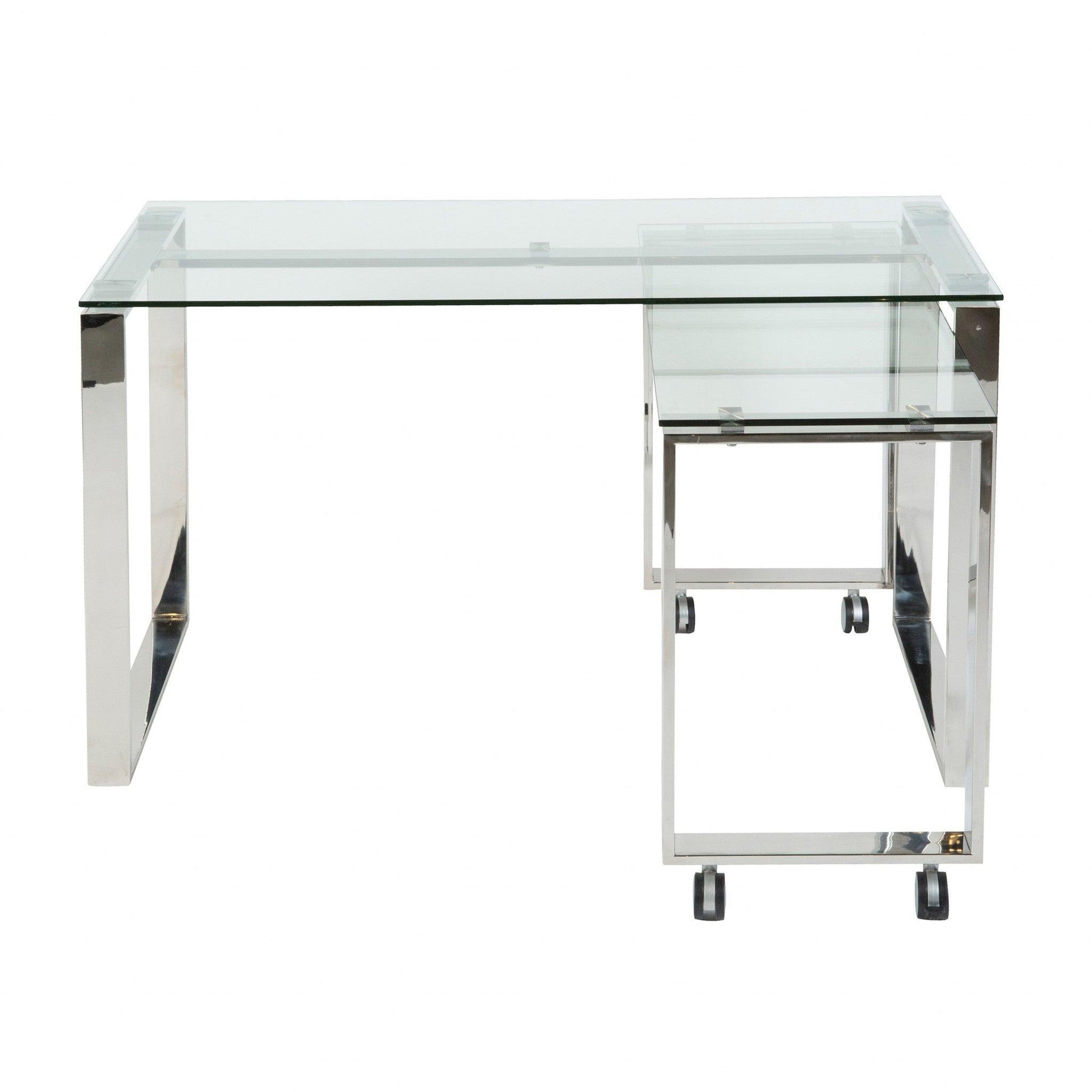 Pro Mod Clear Glass and Polished Stainless Steel Desk - AFS