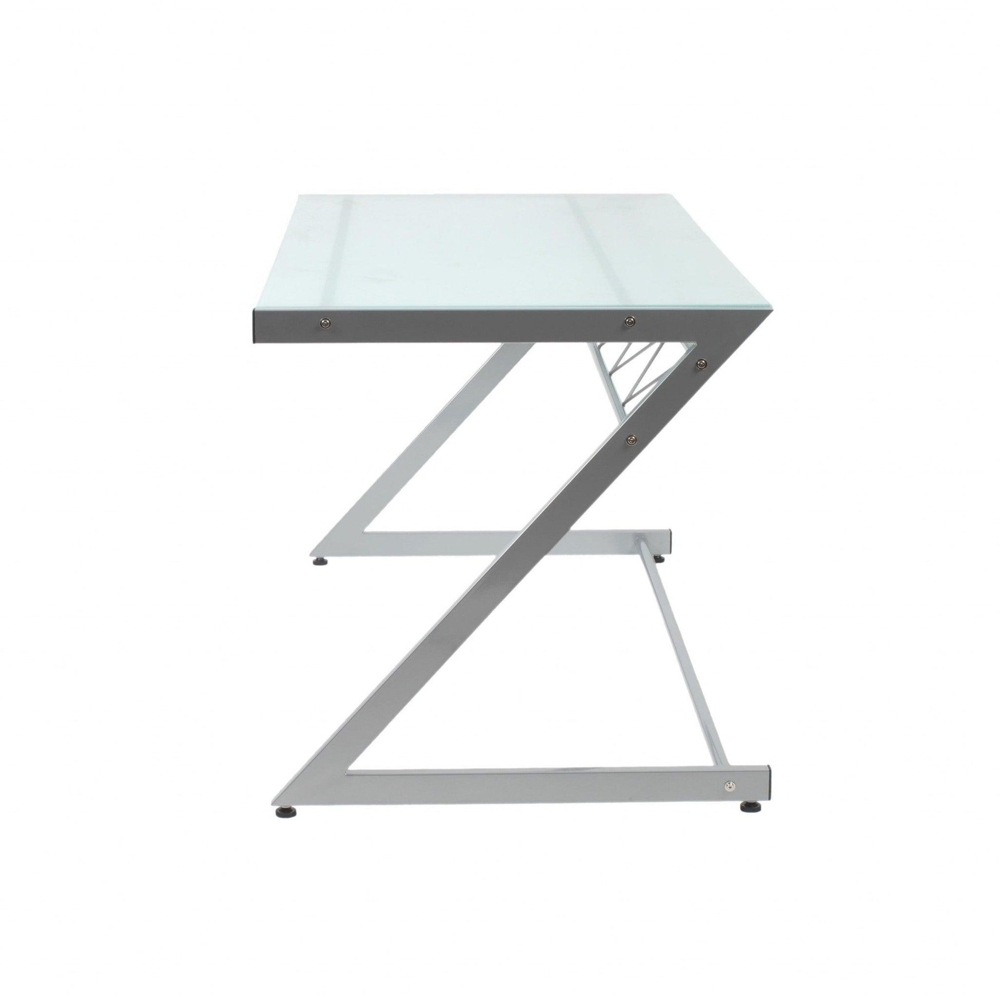 Contemporary Chrome and Frosted Glass Desk - AFS