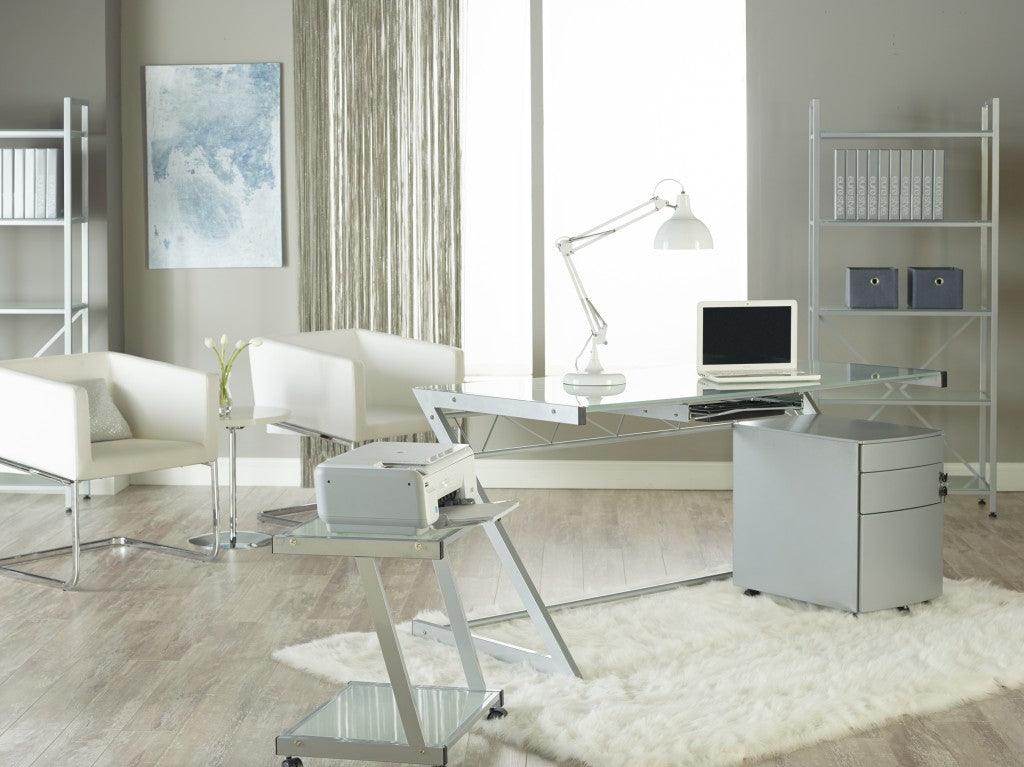 Contemporary Chrome and Frosted Glass Desk - AFS