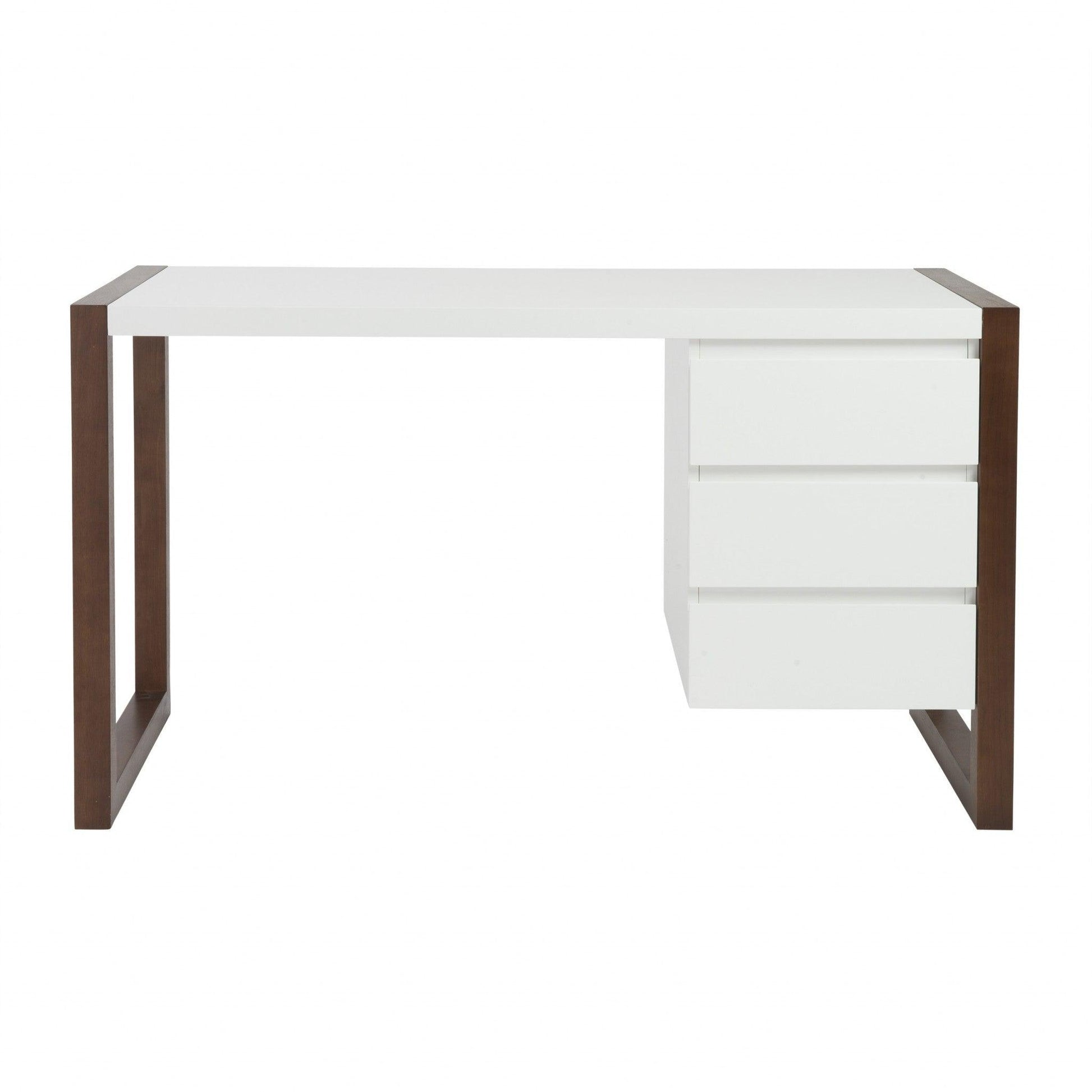 Simple Walnut and White Three Drawer Desk - AFS