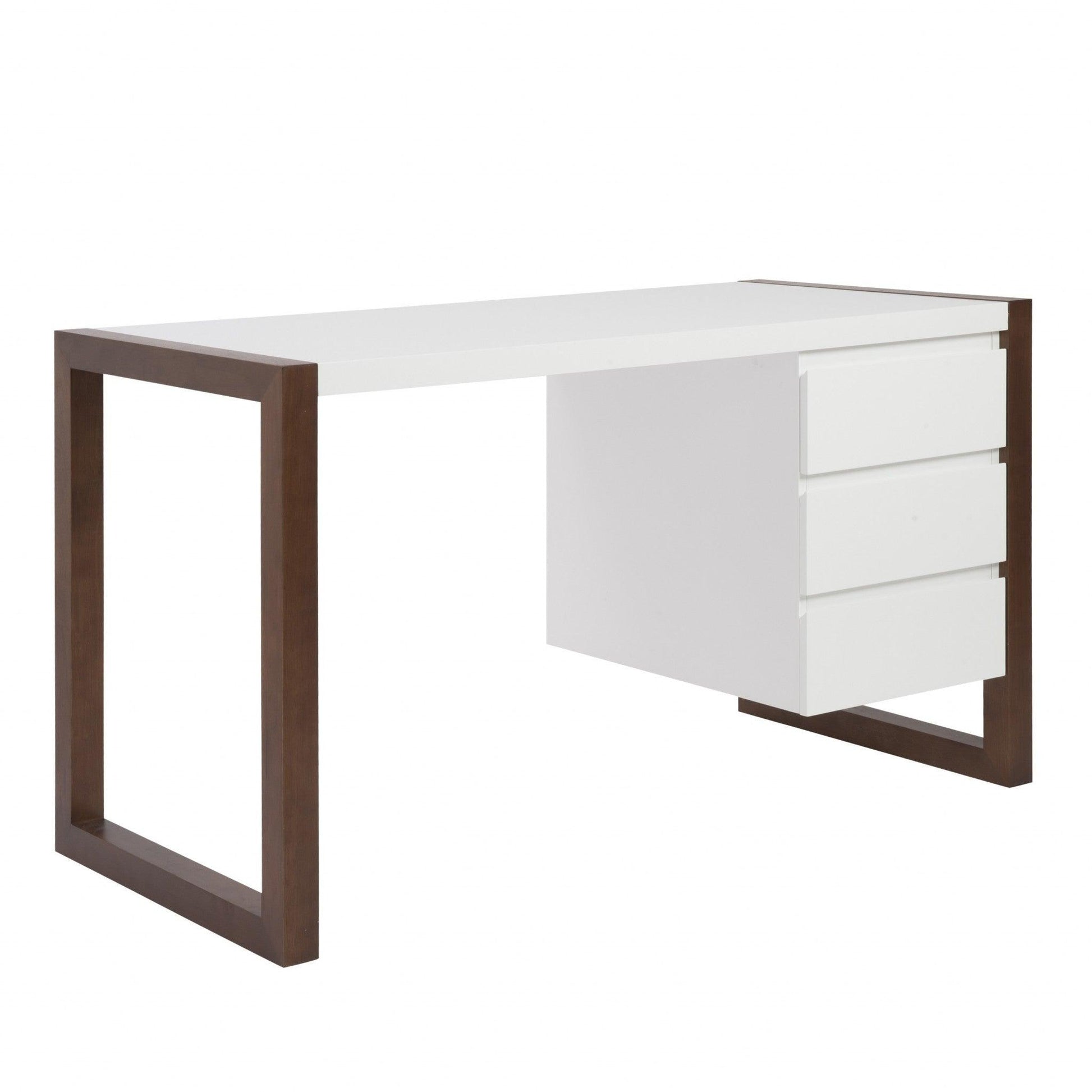 Simple Walnut and White Three Drawer Desk - AFS