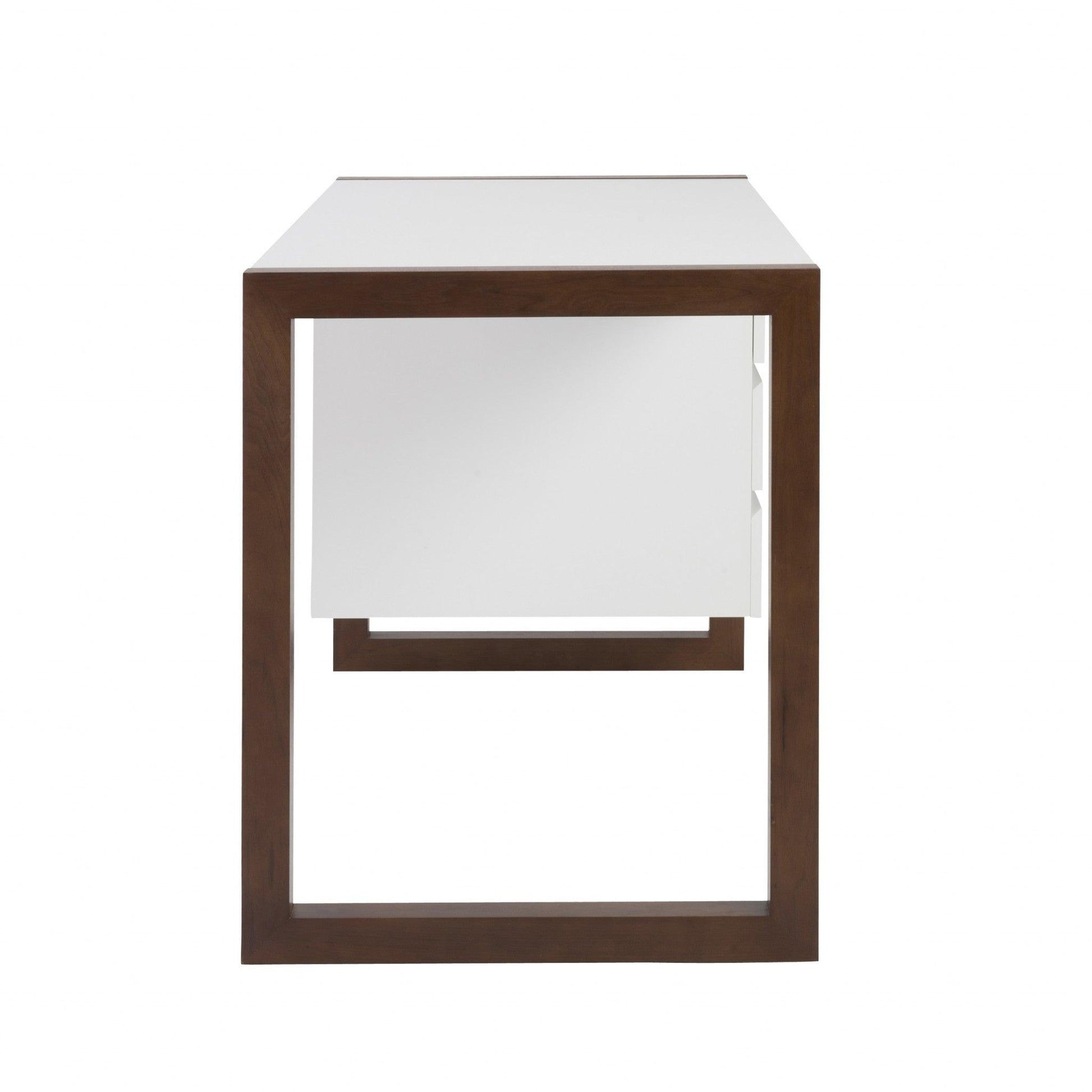 Simple Walnut and White Three Drawer Desk - AFS