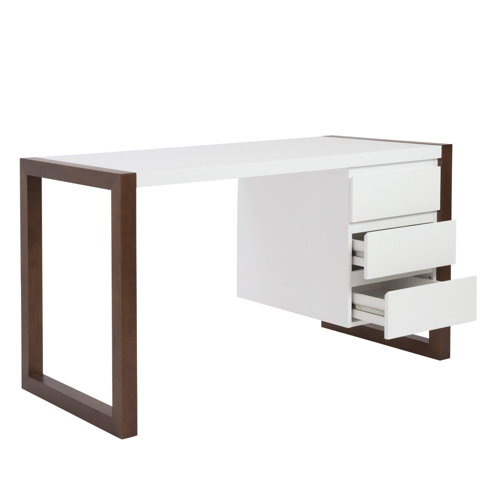 Simple Walnut and White Three Drawer Desk - AFS