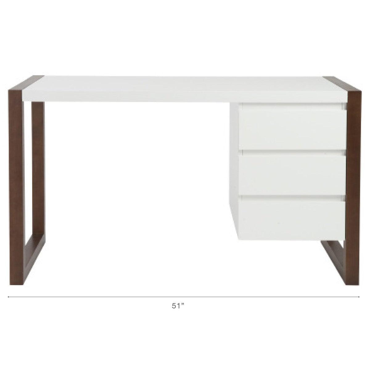 Simple Walnut and White Three Drawer Desk - AFS