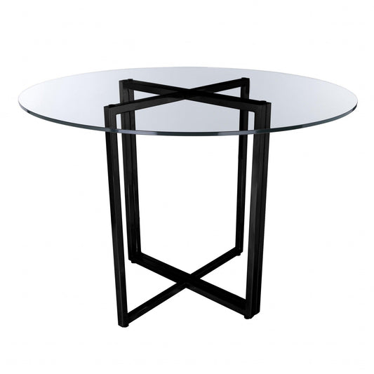 36" Glass Top Black Geo Base Round Dining Table - AFS