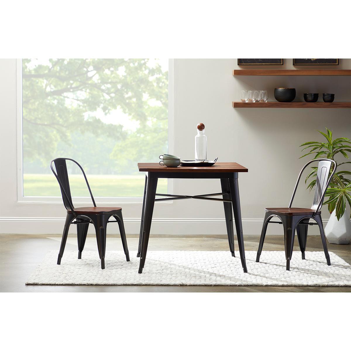 Mod Industrial Walnut and Black Square Dining Table - AFS