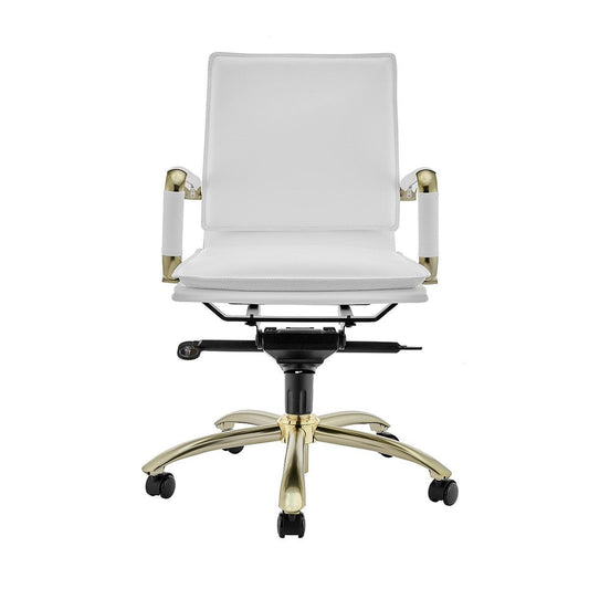 Corner Office White and Gold Low Back Office Chair - AFS