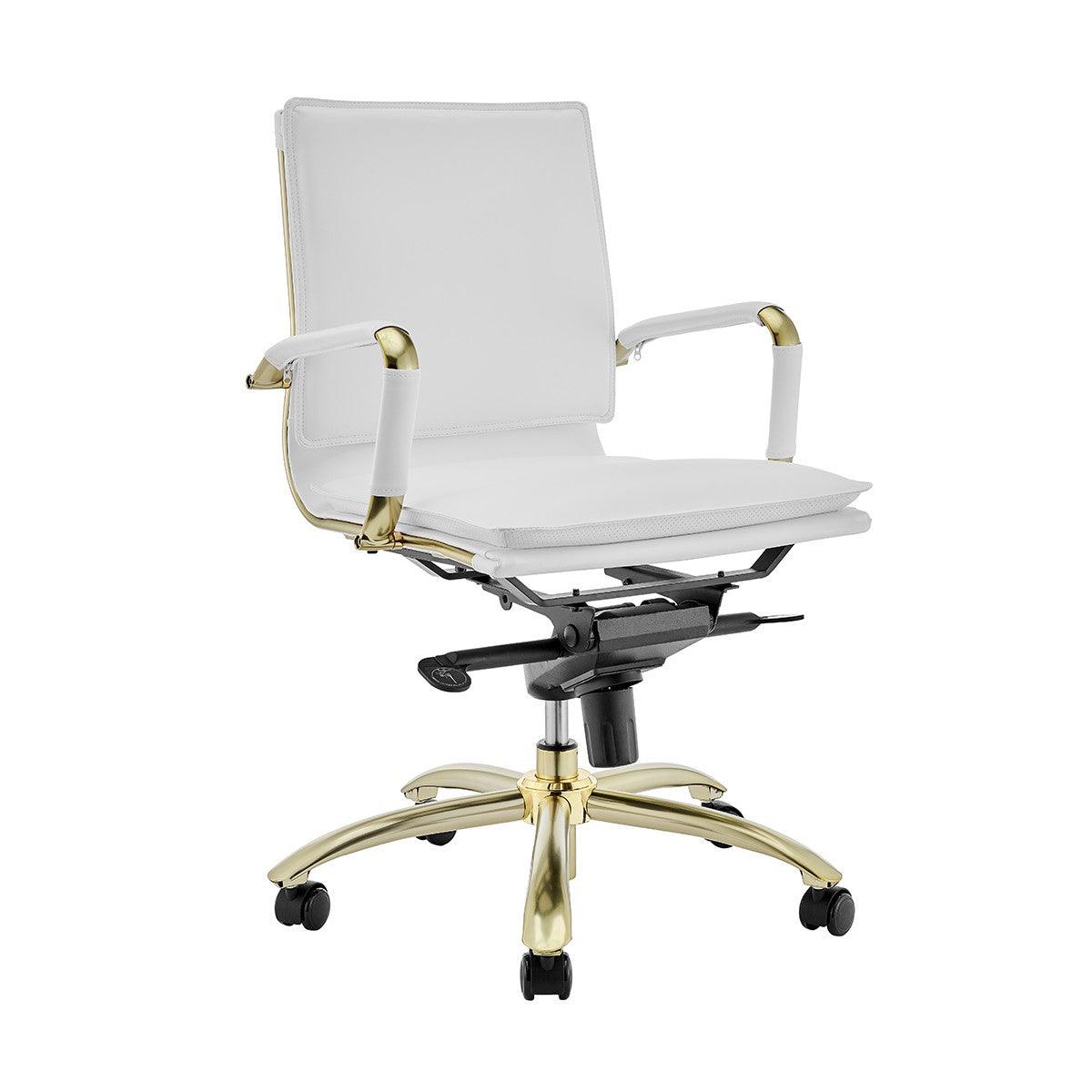 Corner Office White and Gold Low Back Office Chair - AFS