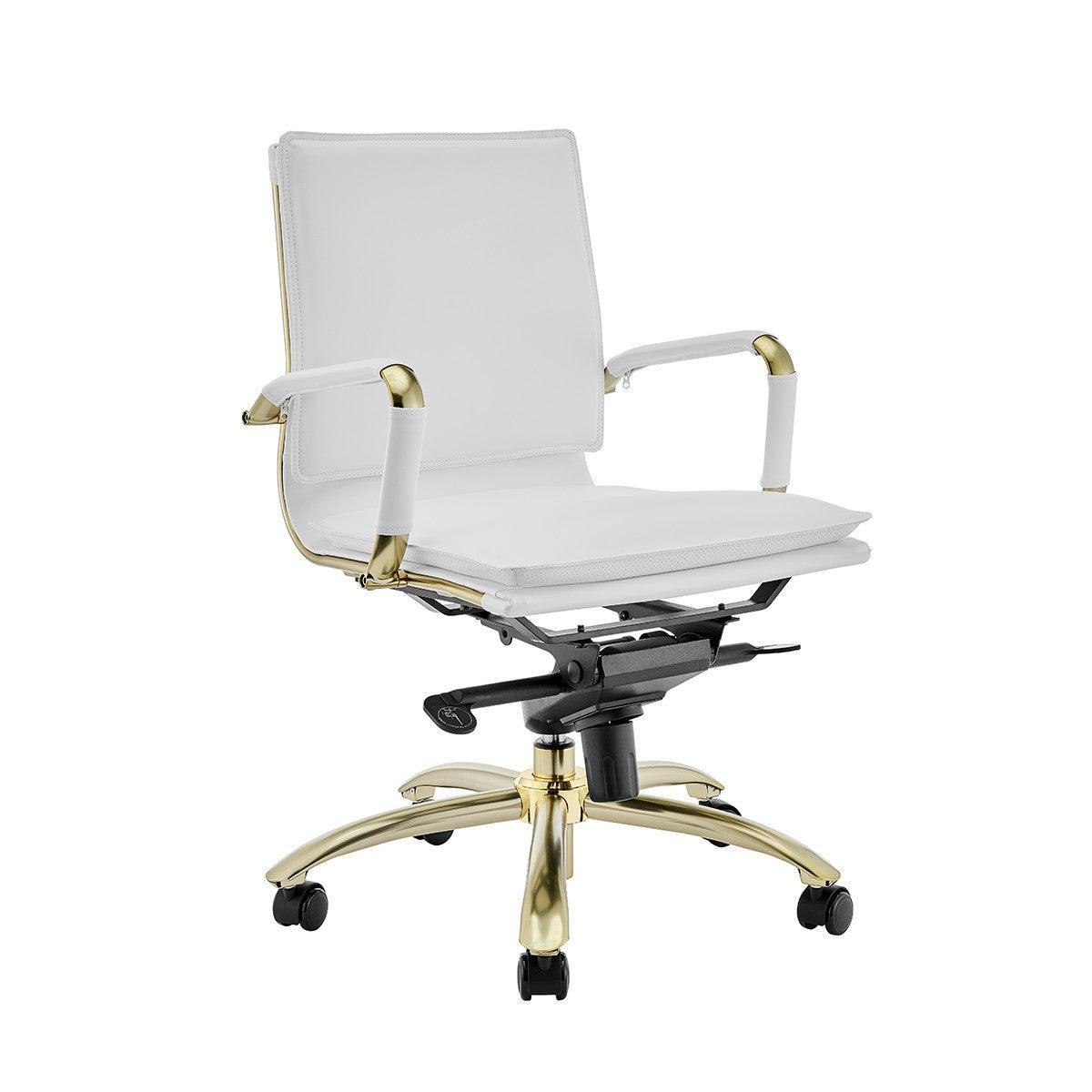 Corner Office White and Gold Low Back Office Chair - AFS