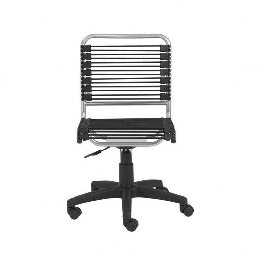 35" Chrome and Black Round Bungee Cord Low Back Office Chair - AFS