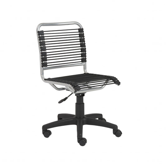 35" Chrome and Black Round Bungee Cord Low Back Office Chair - AFS