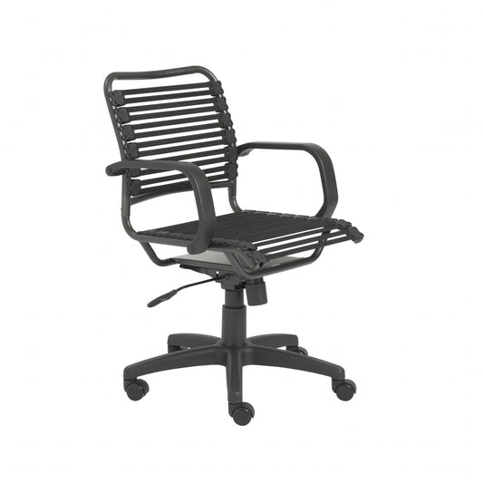 37" All Black Flat Bungee Cord Mid Back Office Chair - AFS