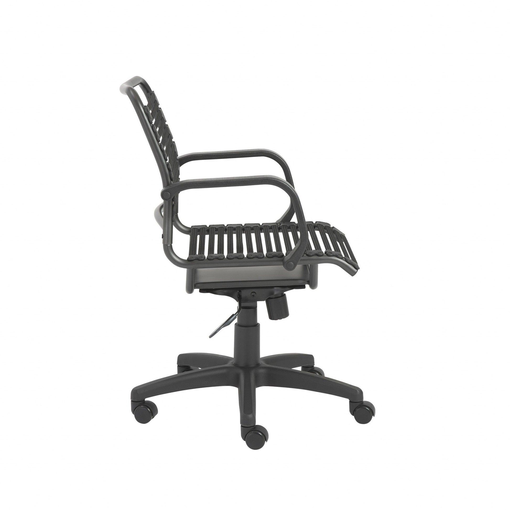 37" All Black Flat Bungee Cord Mid Back Office Chair - AFS