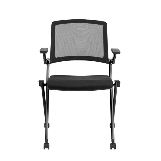 Set of Two Folding and Stacking Black Mesh Rolling Armchairs - AFS