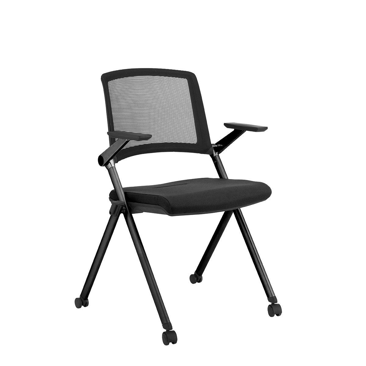 Set of Two Folding and Stacking Black Mesh Rolling Armchairs - AFS