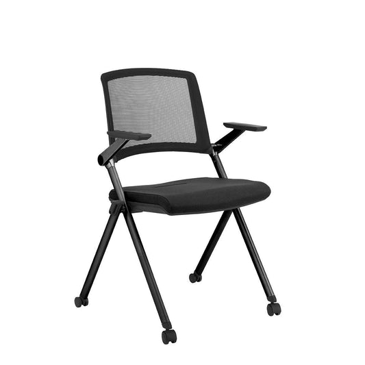 Set of Two Folding and Stacking Black Mesh Rolling Armchairs - AFS