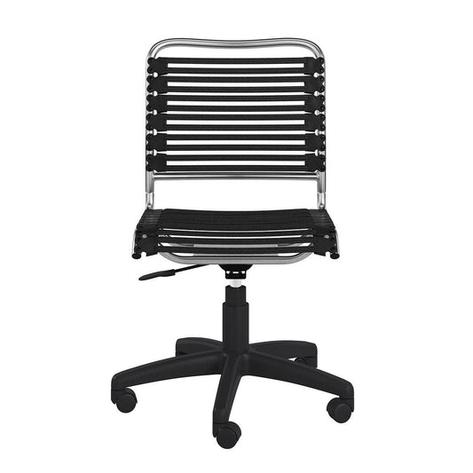37" Black and Chrome Flat Bungee Cord Low Back Office Chair - AFS