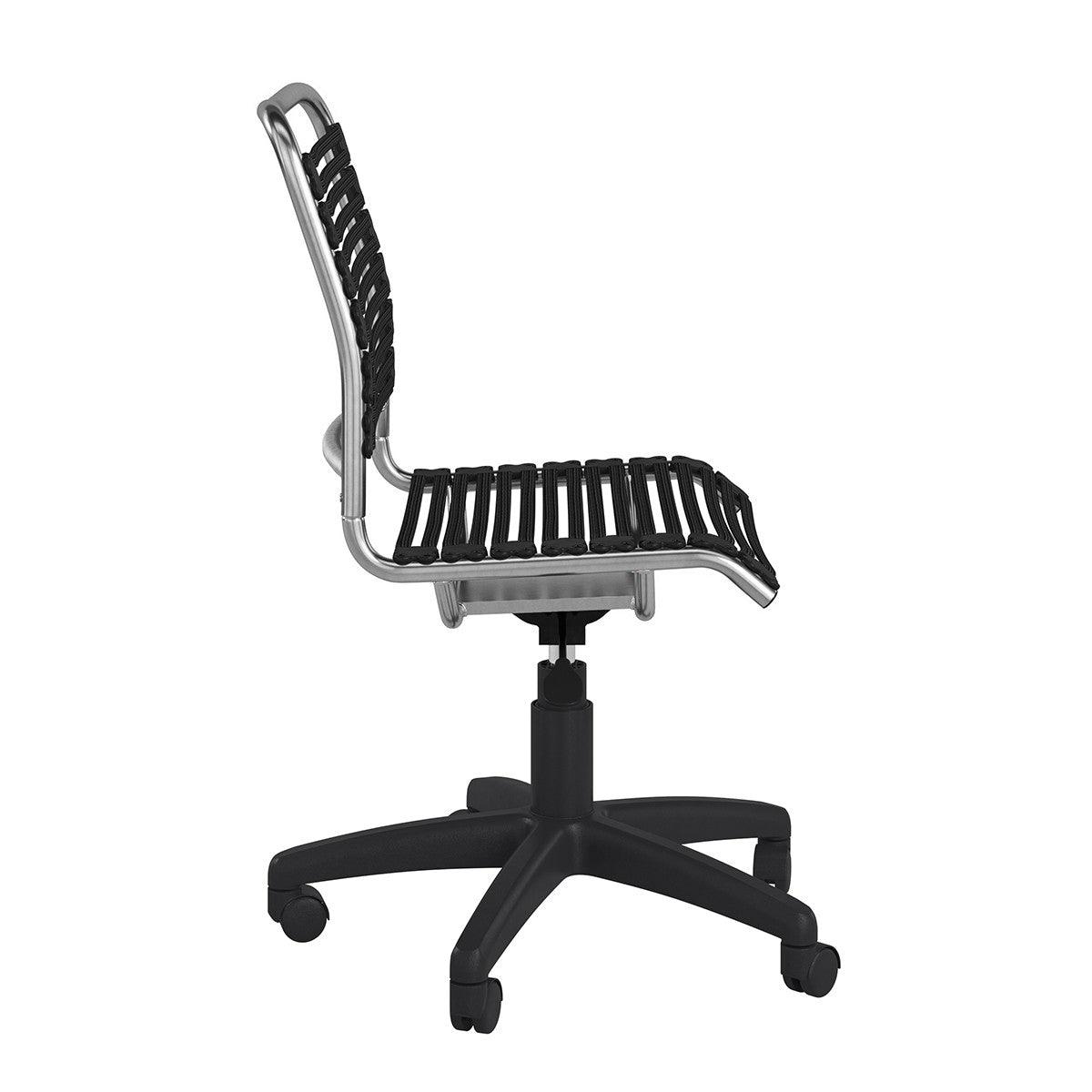 37" Black and Chrome Flat Bungee Cord Low Back Office Chair - AFS