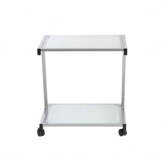 Silver and Frosted Glass Rolling Printer Cart - AFS