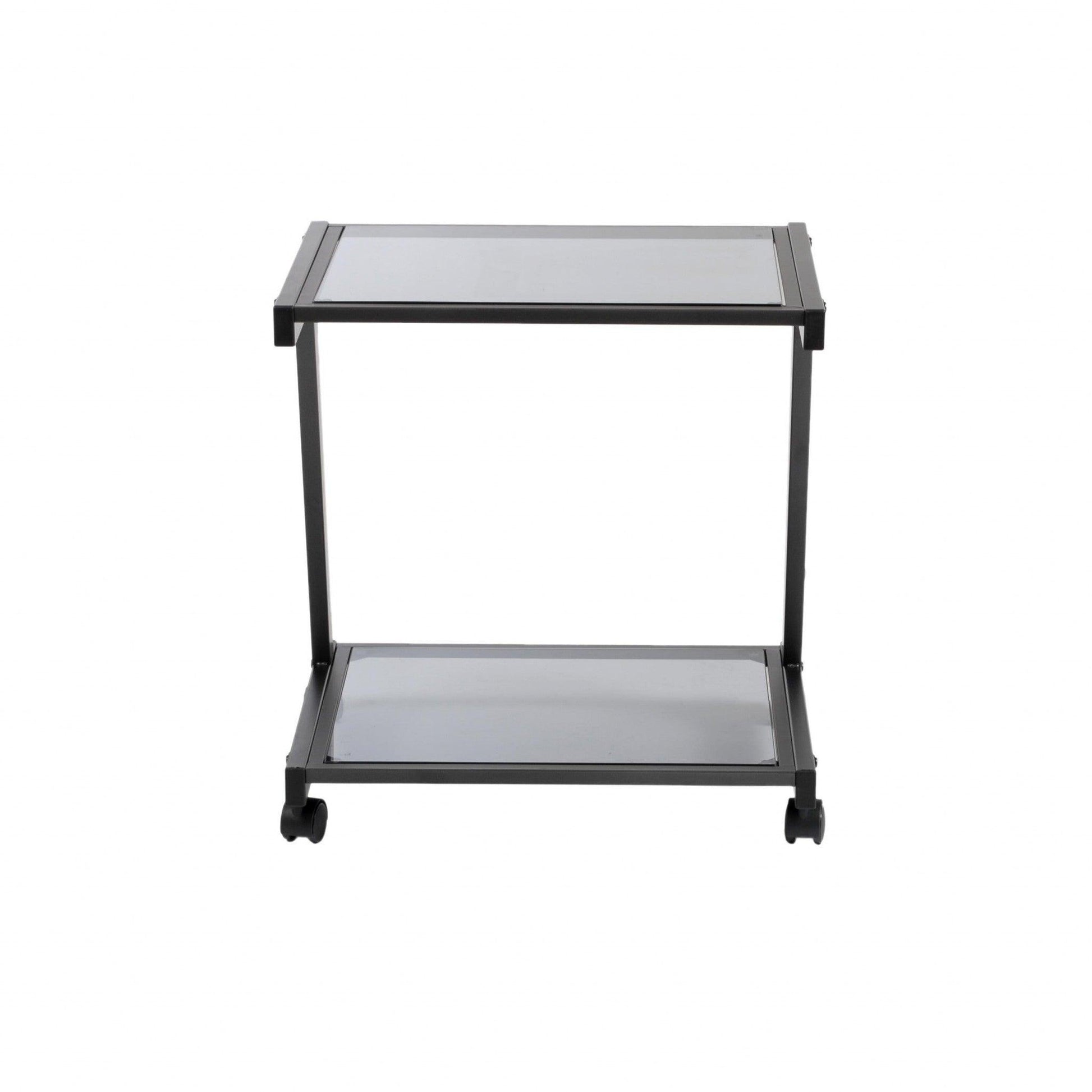 Black and Smoked Glass Rolling Printer Cart - AFS