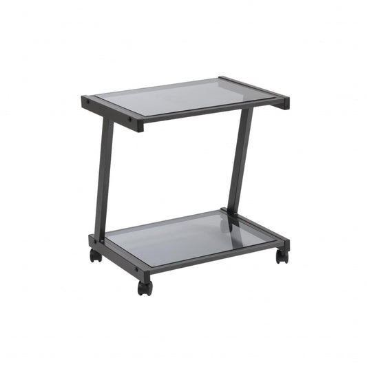 Black and Smoked Glass Rolling Printer Cart - AFS