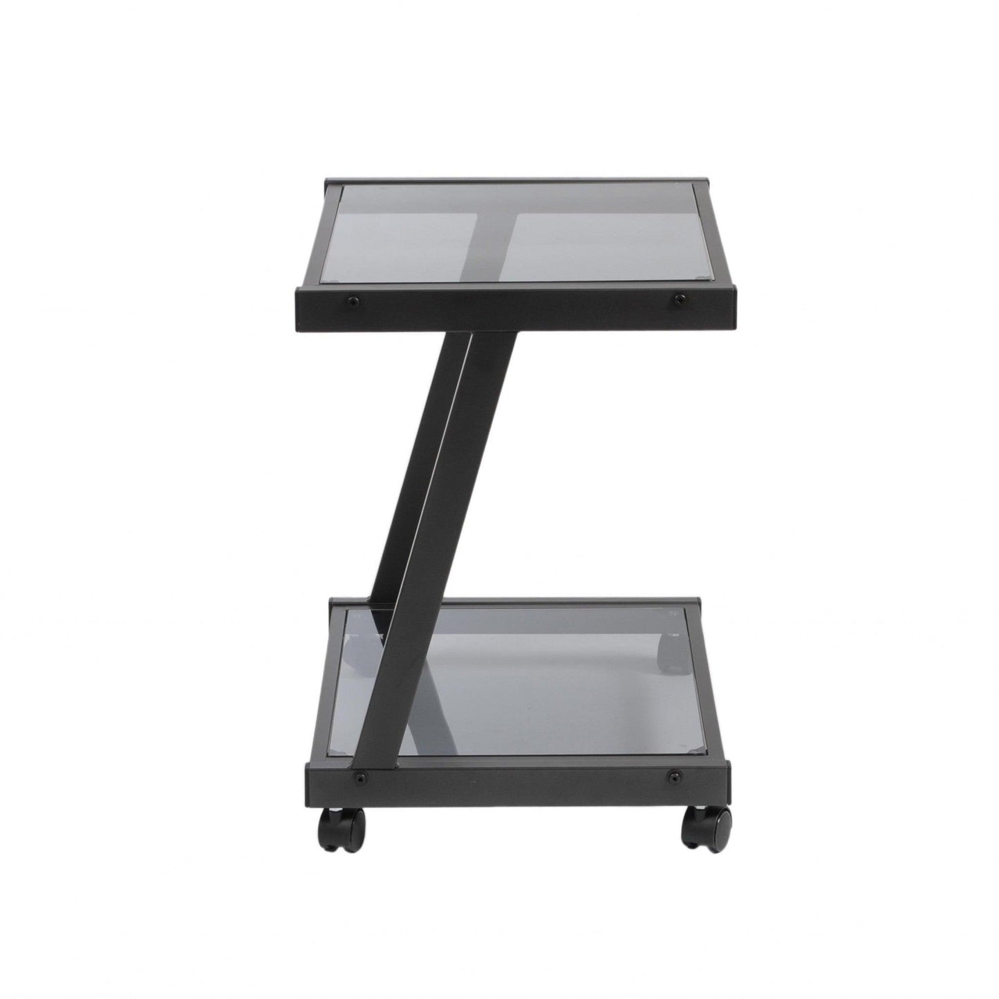 Black and Smoked Glass Rolling Printer Cart - AFS