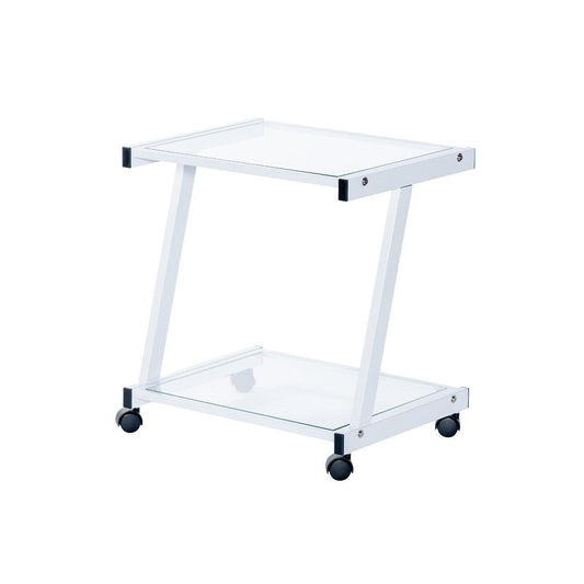 White and Clear Glass Rolling Printer Cart - AFS