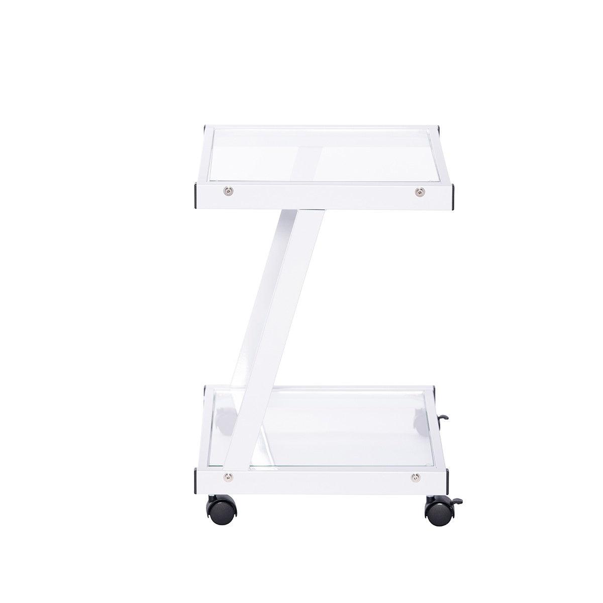 White and Clear Glass Rolling Printer Cart - AFS