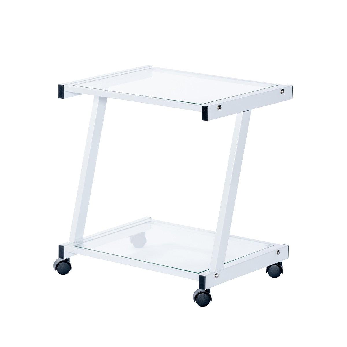 White and Clear Glass Rolling Printer Cart - AFS