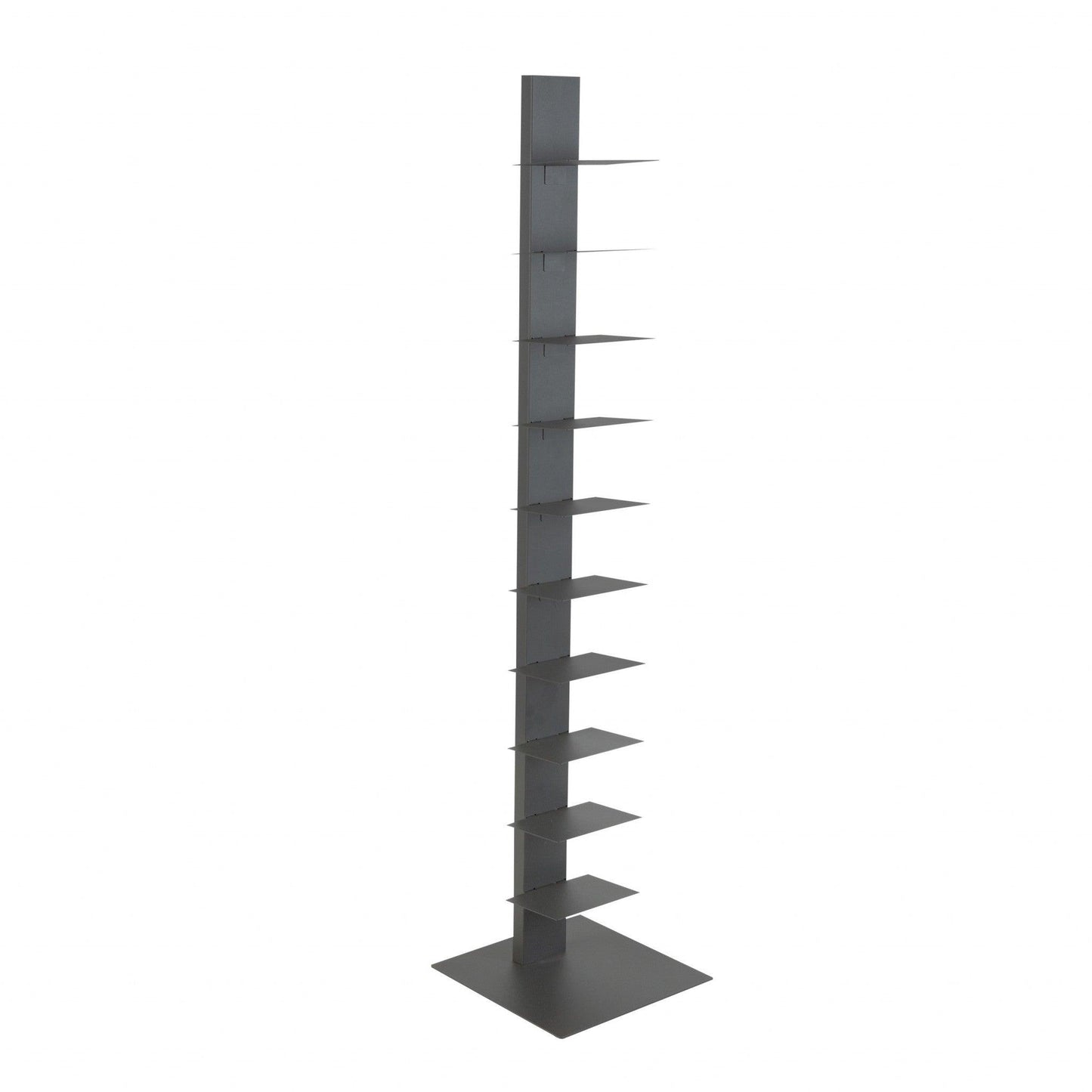 Dark Gray Metal Ten Shelf Modern Tower Bookcase - AFS