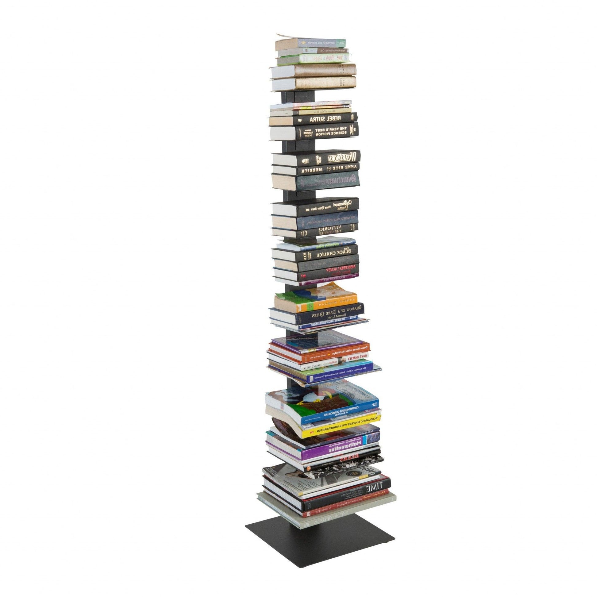 Dark Gray Metal Ten Shelf Modern Tower Bookcase - AFS