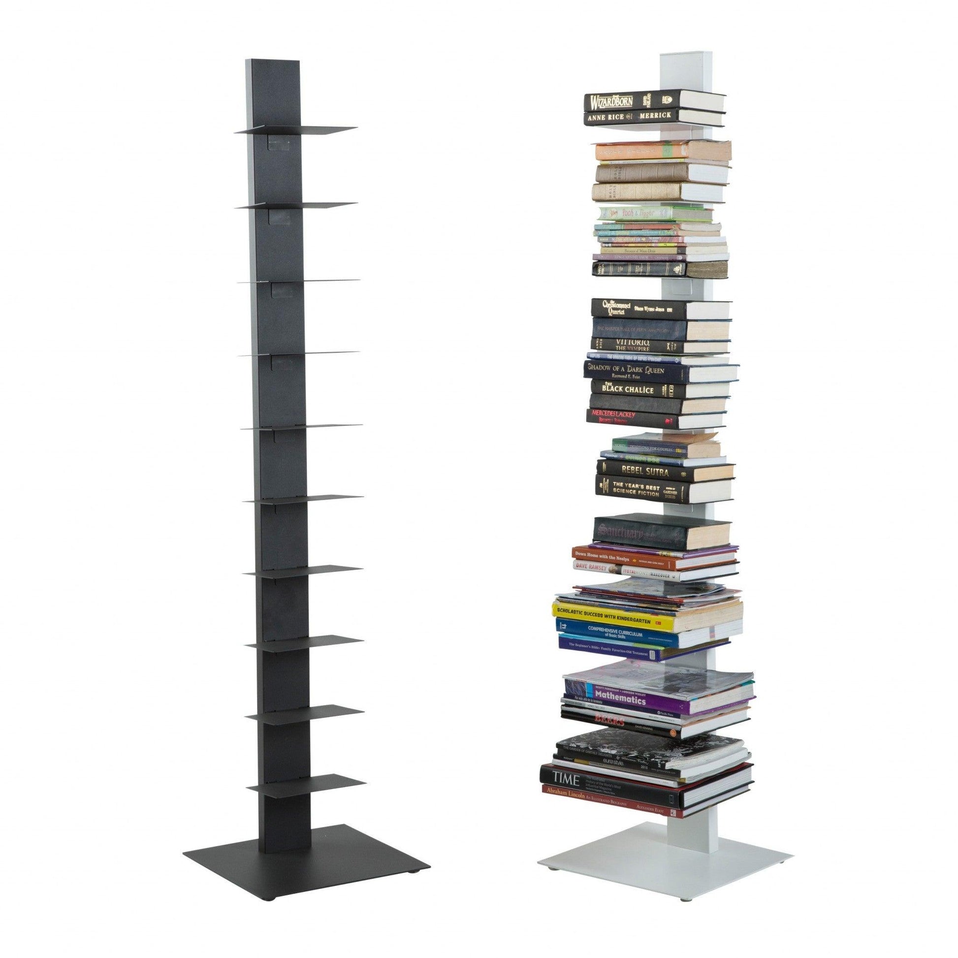 Dark Gray Metal Ten Shelf Modern Tower Bookcase - AFS