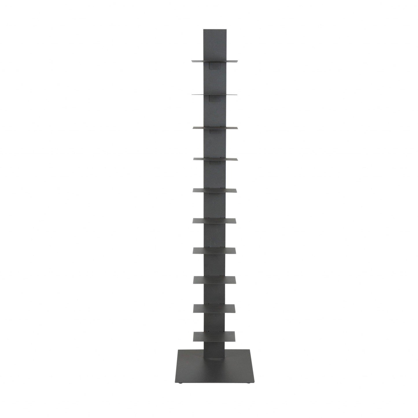 Dark Gray Metal Ten Shelf Modern Tower Bookcase - AFS