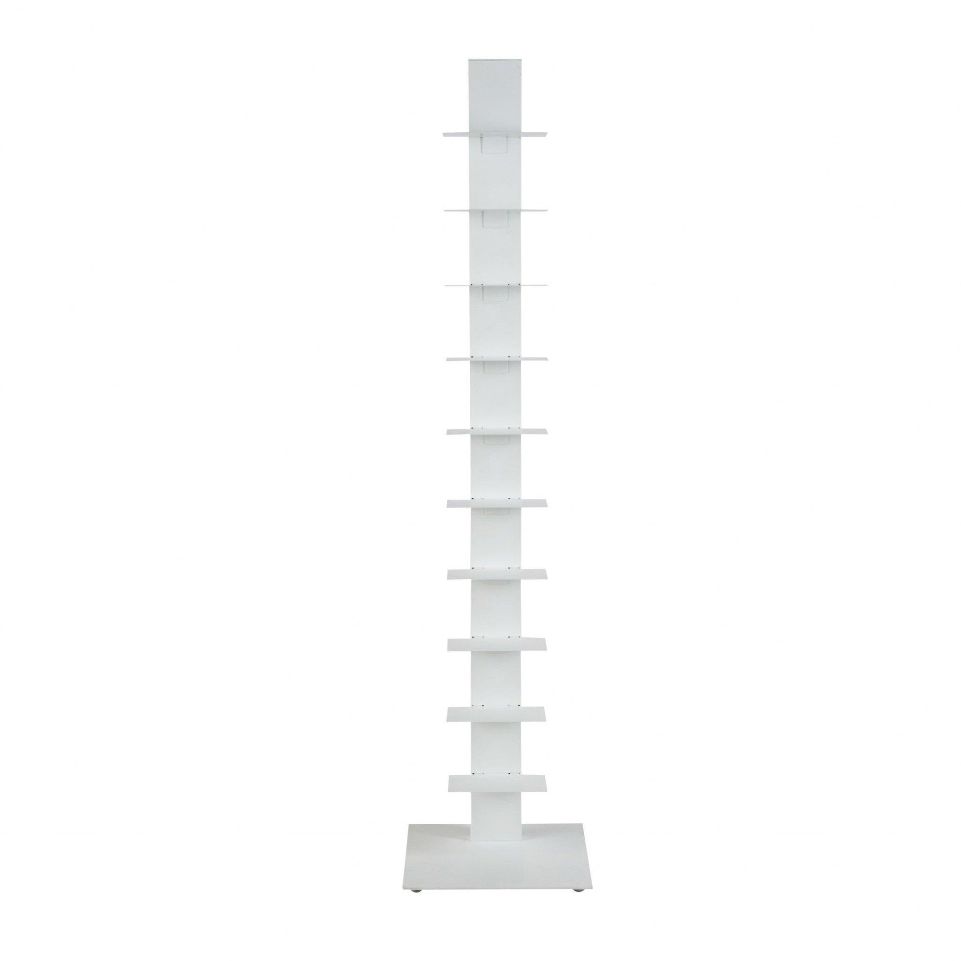 White Metal Ten Shelf Modern Tower Bookcase - AFS