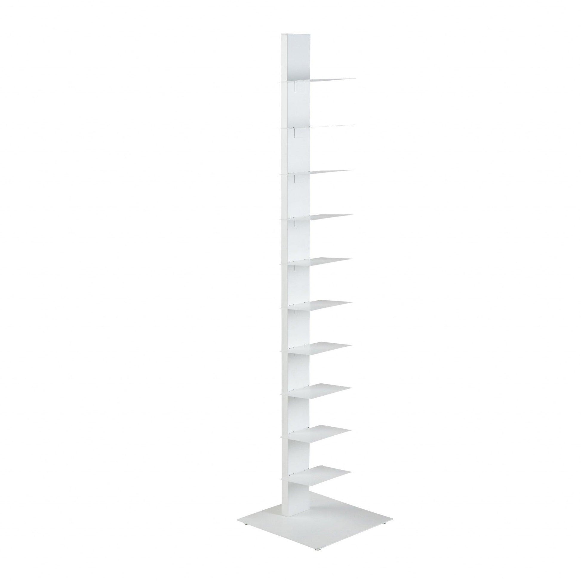 White Metal Ten Shelf Modern Tower Bookcase - AFS