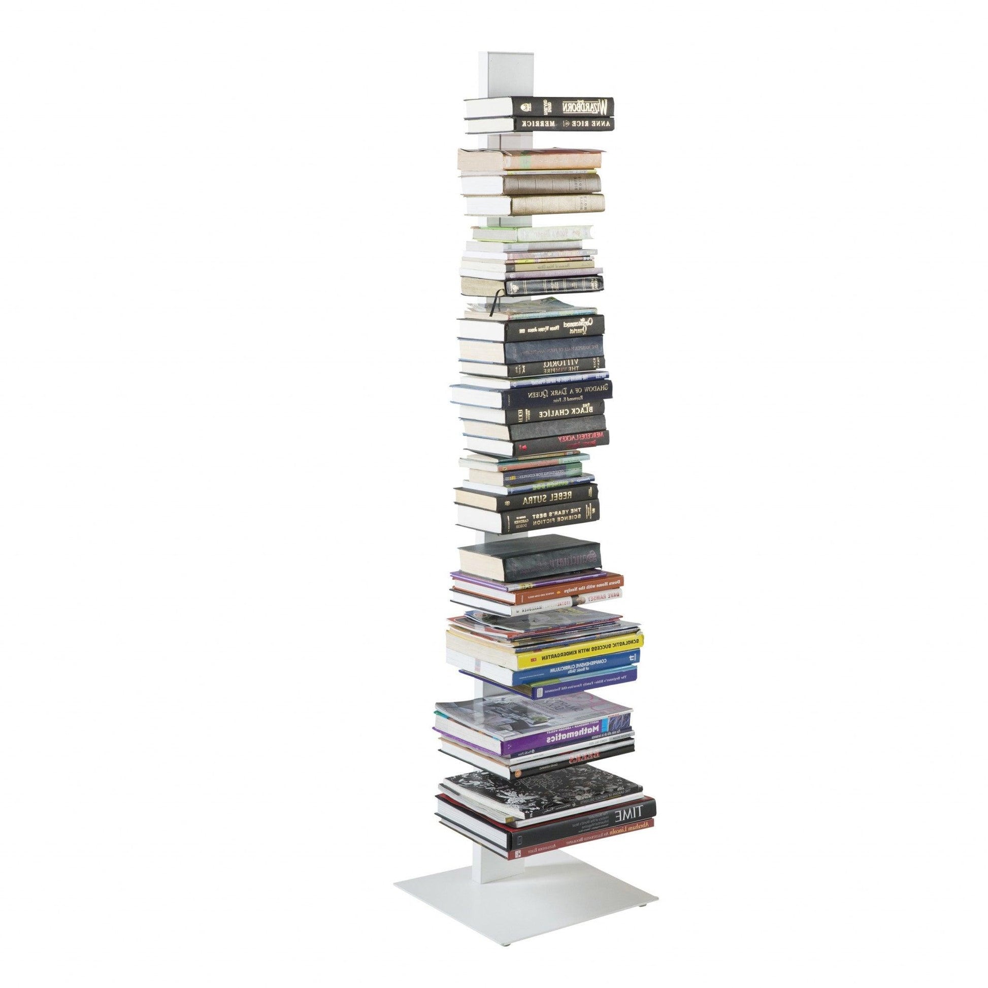 White Metal Ten Shelf Modern Tower Bookcase - AFS