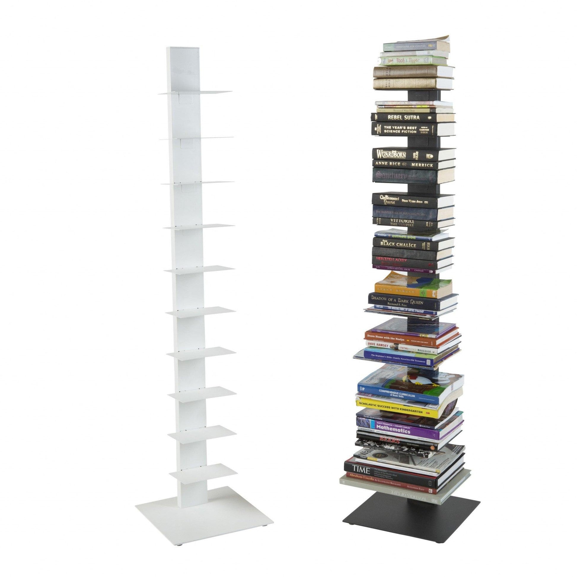 White Metal Ten Shelf Modern Tower Bookcase - AFS